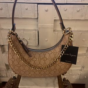 Nanette Lepore Tan Gold Crescent Shoulder Bag